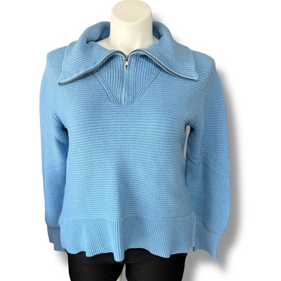 Sonoma Womens Knit Sweater Pullover Quarter Zip High Collar Relaxed Fit Blue 0X - Picture 2 of 9